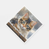 Schattige Calico Kat in de Sneeuw Servet (Hoek)