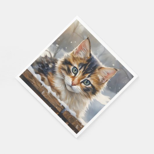 Schattige Calico Kat in de Sneeuw Servet (Hoek)