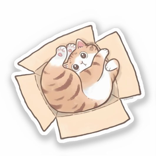Schattige Calico Kat in Kartonnen Doos Sticker (Voorkant)
