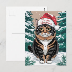 Schattige Calico Kat Kerstman Hoed Vrolijk Kerstmi Briefkaart