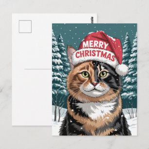Schattige Calico Kat Kerstman Hoed Vrolijk Kerstmi Briefkaart