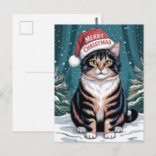 Schattige Calico Kat Kerstman Hoed Vrolijk Kerstmi Briefkaart
