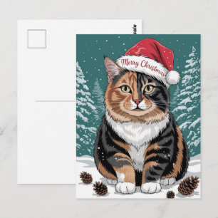 Schattige Calico Kat Kerstmuts Merry Christmas Win Briefkaart
