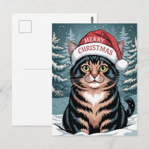 Schattige Calico Kat Kerstmuts Vrolijk Kerstmis Wi Briefkaart