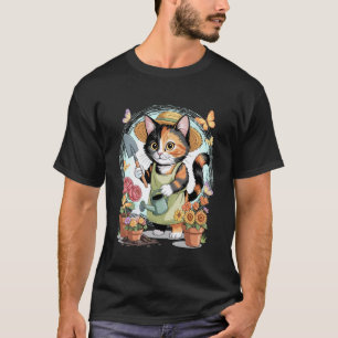 Schattige Calico Kat Tuinman met Gietkan en Bloeme T-shirt