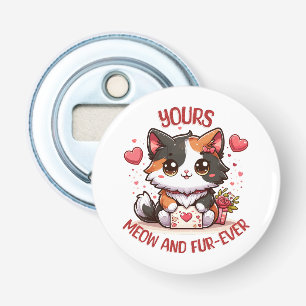 Schattige Calico Kat Valentijnsdag Button Flesopener