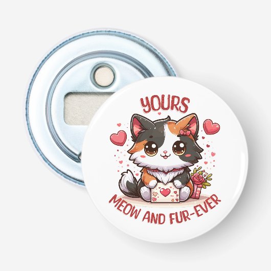 Schattige Calico Kat Valentijnsdag  Button Flesopener (Voorkant)