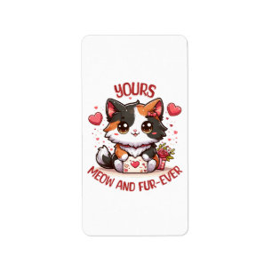 Schattige Calico Kat Valentijnsdag  Etiket