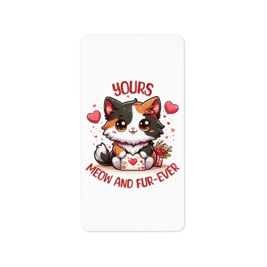 Schattige Calico Kat Valentijnsdag Etiket (Voorkant)