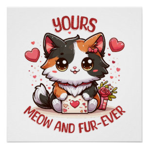 Schattige Calico Kat Valentijnsdag Perfect Poster