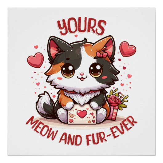 Schattige Calico Kat Valentijnsdag Perfect Poster (Voorkant)
