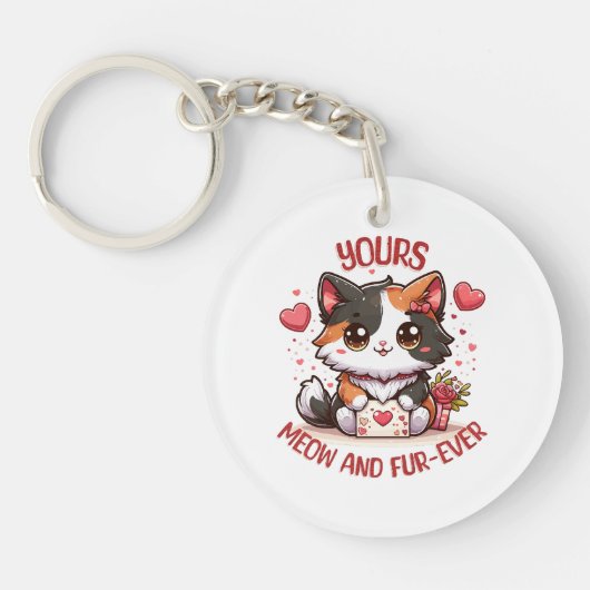 Schattige Calico Kat Valentijnsdag Sleutelhanger (Voorkant)