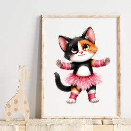 Schattige calico kattenballerina in roze tutu  poster