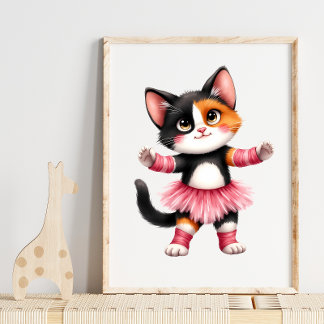 Schattige Calico Kitten Ballerina in Roze Tutu Poster