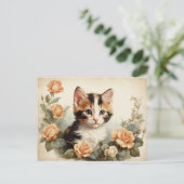  Schattige Calico Kitten Portrait Flowers Sweet Briefkaart (Staand voorkant)