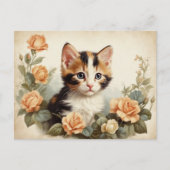  Schattige Calico Kitten Portrait Flowers Sweet Briefkaart (Voorkant)
