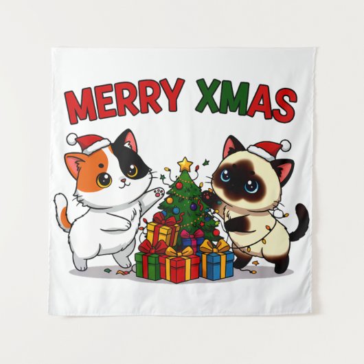 Schattige Calico & Siamese Kitten Geschenk Wandkleed (Voorkant)