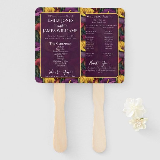 Schattige Calla Lelies Schitteren op Rustieke Brui Handwaaier (Voorkant en achterkant)