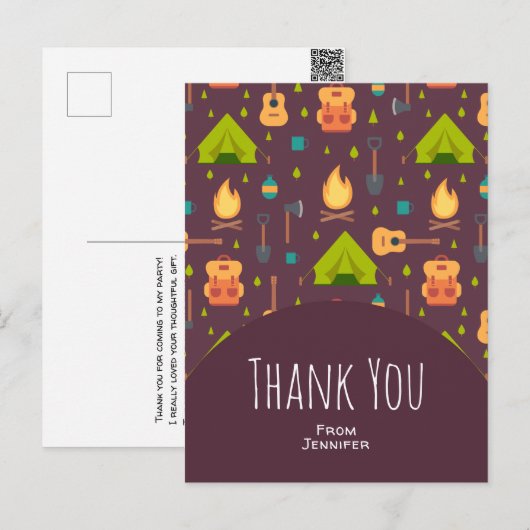 Schattige Camping thema patroon dank u Briefkaart (Voorkant / Achterkant)