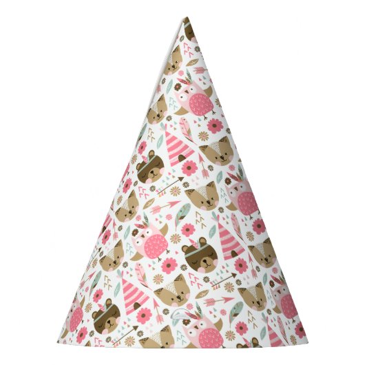 Schattige Camping Woodland Dieren Patroon Feesthoedjes (Links)