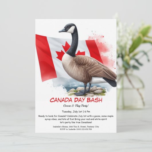 Schattige Canada Goose & Maple Leaf Flag | Canada  Kaart (Staand voorkant)