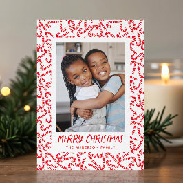 Schattige Candy Cane Prettig Kerst 2 Foto Feestdagenkaart