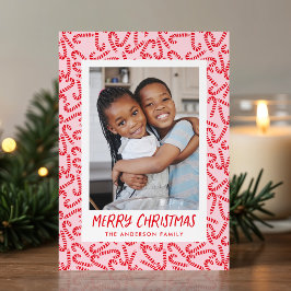 Schattige Candy Cane Prettig Kerstmis 2 Foto Feestdagenkaart