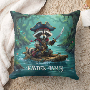 Schattige Captain Raccoon Rafting Down The River Kussen