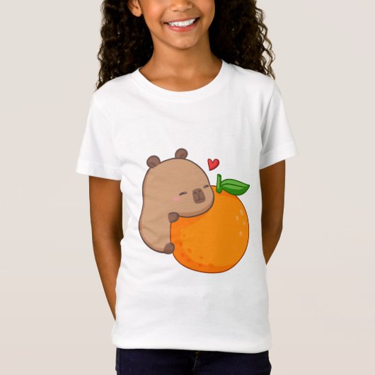 Schattige Capy Eten Sinaasappel T-Shirt (Voorkant)