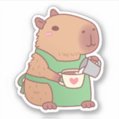 Schattige Capybara barista koffie zetten Sticker (Voorkant)