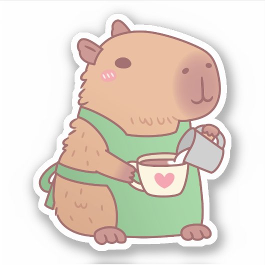 Schattige Capybara barista koffie zetten Sticker (Voorkant)