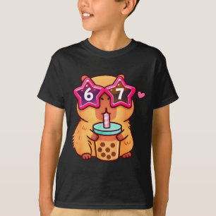 Schattige capybara bubble tea liefhebber 6 7 meme  t-shirt