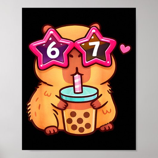 Schattige capybara bubble thee liefhebber 6 7 meme poster (Voorkant)