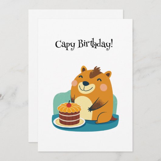 Schattige Capybara Cake Verjaardagspun Funny Feestdagenkaart (Voorkant / Achterkant)