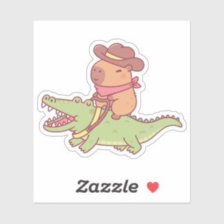 Schattige Capybara Cowboy Die Een Krokodil Rijdt G Sticker