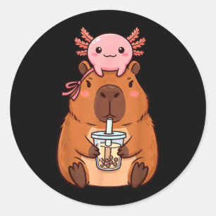 Schattige Capybara die Boba-thee drinkt Kawaii Axo Ronde Sticker