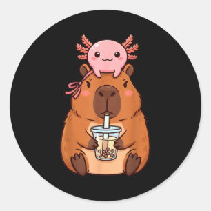 Schattige Capybara die Boba-thee drinkt Ronde Sticker