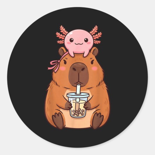 Schattige Capybara die Boba-thee drinkt Ronde Sticker (Voorkant)