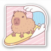 Schattige Capybara die op een surfplank surft Sticker (Voorkant)
