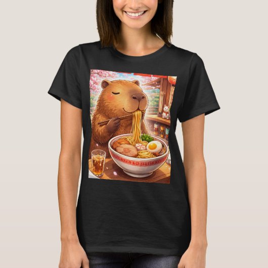 Schattige Capybara die Ramen eet T-shirt (Voorkant)