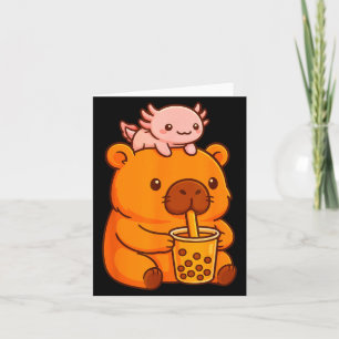 Schattige Capybara Drinkende Bubble Tea En Axolotl Kaart