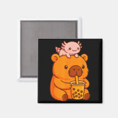 Schattige Capybara Drinkt Bubble Tea En Axolotl Ka Magneet (Voorkant / Achterkant)