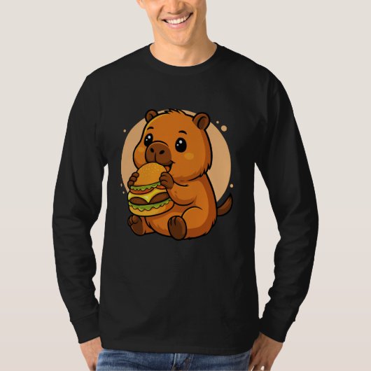 Schattige Capybara Eet Hamburger Grappige Kawaii D T-shirt (Voorkant)