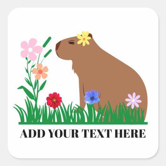 Schattige Capybara En Bloemen  Vierkante Sticker (Voorkant)