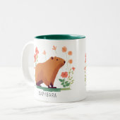 Schattige Capybara en Flowers Tweekleurige Koffiemok (Voorkant links)