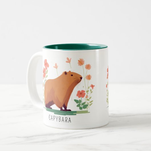 Schattige Capybara en Flowers Tweekleurige Koffiemok (Voorkant links)