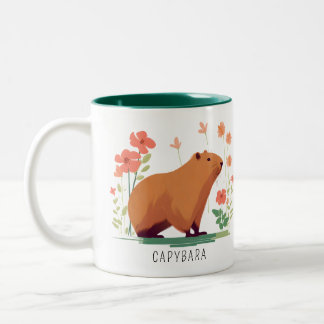 Schattige Capybara en Flowers Tweekleurige Koffiemok
