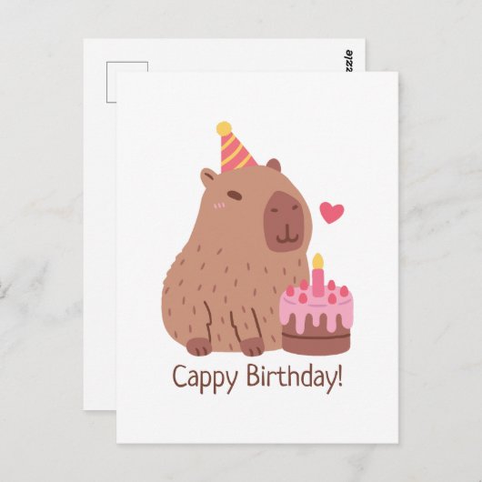 Schattige Capybara En Taart Gefeliciteerd Cappy Ve Briefkaart (Voorkant / Achterkant)