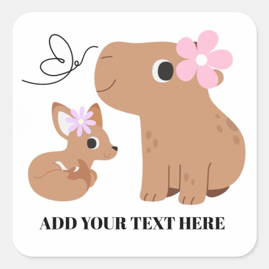 Schattige Capybara En Vos Vierkante Sticker (Voorkant)