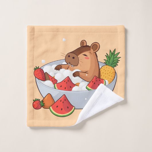 Schattige Capybara Fruit Bad Spa Dag Kawaii Dier I Handdoek (Wasdoekje)
